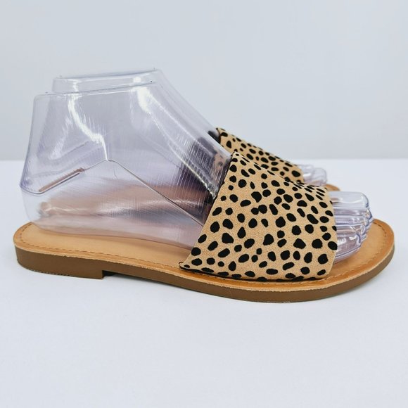 Soda Efron Cheetah Print Slide Sandals 6 Brown Black Tan Faux Suede Fabric Flats - Picture 6 of 14